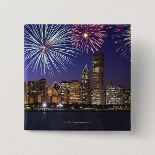 Vuurwerk over skyline in Chicago Vierkante Button 5,1 Cm