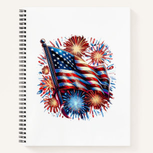 Vuurwerk Patriottisch Vlag Verenigde Staten Notitieboek