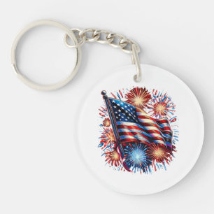 Vuurwerk Patriottisch Vlag Verenigde Staten Sleutelhanger