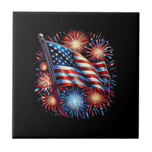 Vuurwerk Patriottisch Vlag Verenigde Staten Tegeltje