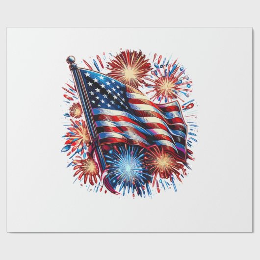 Vuurwerk Patriottisch Vlag VS Cadeaupapier (Vlak)