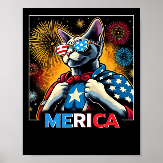 Vuurwerk Patriottische Devon Rex Cat Merica Poster (Voorkant)