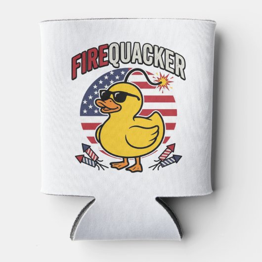 Vuurwerk Patriottische Eend Vuurwerk Vectorontwerp Blikjeskoeler (Voorkant)