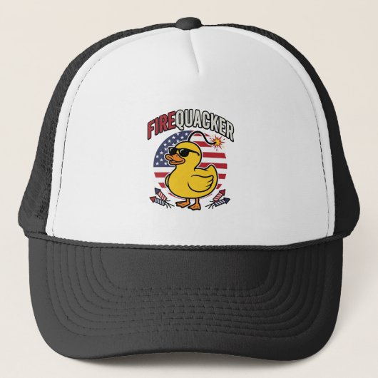 Vuurwerk Patriottische Eend Vuurwerk Vectorontwerp Trucker Pet (Voorkant)