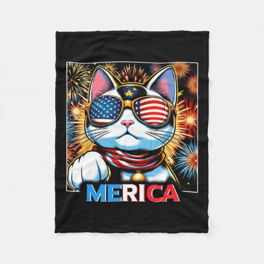 Vuurwerk Patriottische Maneki Neko Cat Merica Fleece Deken (Voorkant)