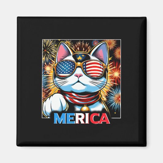 Vuurwerk Patriottische Maneki Neko Cat Merica Magneet (Voorkant)
