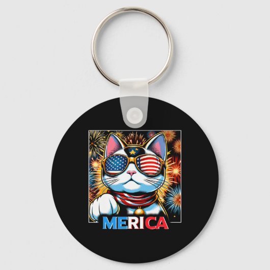 Vuurwerk Patriottische Maneki Neko Cat Merica Sleutelhanger (Voorkant)
