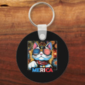 Vuurwerk Patriottische Maneki Neko Cat Merica Sleutelhanger (Voorkant)