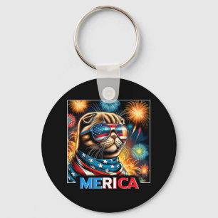 Vuurwerk Patriottische Schotse Fold Cat Amerika Sleutelhanger