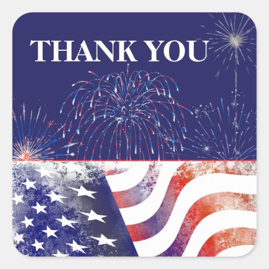 Vuurwerk Patriottische Veteranendag Dank u Vierkante Sticker (Voorkant)