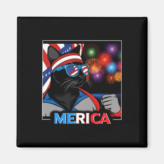 Vuurwerk Patriottische Zwarte Kat Magneet (Voorkant)