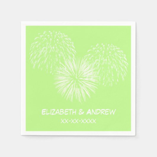 Vuurwerk, Pistache Achtergrond, Naam Monogram Servetten (Voorkant)