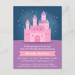 Vuurwerk Prinses Kasteel Baby Meisje Shower Feest Kaart