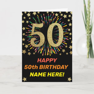Vuurwerk Rainbow 50th Black & Gold Happy Birthday Kaart