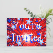 Vuurwerk Red White Blue 'Party'-uitnodiging Kaart (Staand voorkant)