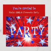 Vuurwerk Red White Blue 'Party'-uitnodiging Kaart (Voorkant / Achterkant)