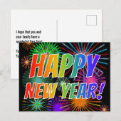 Vuurwerk + regenboogspectrum "GEWELD NIEUW JAAR!" Briefkaart (Voorkant / Achterkant)