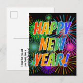 Vuurwerk + regenboogspectrum "GEWELD NIEUW JAAR!" Briefkaart (Voorkant / Achterkant)