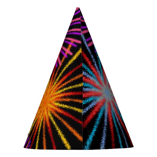 Vuurwerk + regenboogspectrum "GEWELD NIEUW JAAR!" Feesthoedjes (Achterkant)