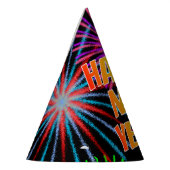 Vuurwerk + regenboogspectrum "GEWELD NIEUW JAAR!" Feesthoedjes (Links)