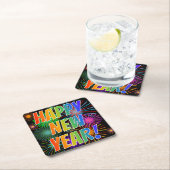 Vuurwerk + regenboogspectrum "GEWELD NIEUW JAAR!" Kartonnen Onderzetters (Insitu)