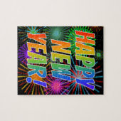 Vuurwerk + regenboogspectrum "GEWELD NIEUW JAAR!" Legpuzzel (Horizontaal)