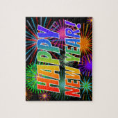 Vuurwerk + regenboogspectrum "GEWELD NIEUW JAAR!" Legpuzzel (Verticaal)