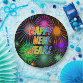 Vuurwerk + regenboogspectrum "GEWELD NIEUW JAAR!" Papieren Bordje (Feest)