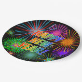 Vuurwerk + regenboogspectrum "GEWELD NIEUW JAAR!" Papieren Bordje (Gekanteld)