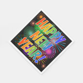 Vuurwerk + regenboogspectrum "GEWELD NIEUW JAAR!" Servet (Hoek)