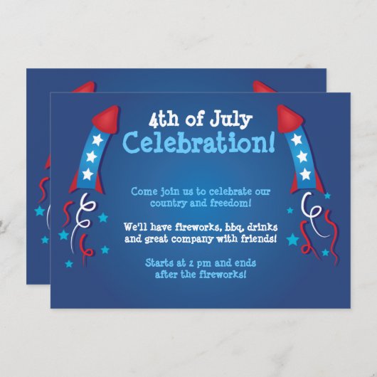 Vuurwerk Rocket 4 juli uitnodiging (Voorkant / Achterkant)