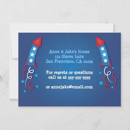 Vuurwerk Rocket 4 juli uitnodiging (Achterkant)