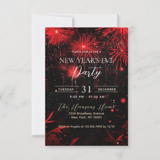 Vuurwerk Rood en Zwart Nieuwjaarsfeest Kaart (Voorkant)
