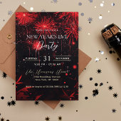 Vuurwerk Rood en Zwart Nieuwjaarsfeest Kaart