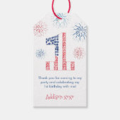 Vuurwerk Rood Wit Blauw 1e Verjaardagsfeest Cadeaulabel (Voorkant)