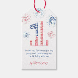 Vuurwerk Rood Wit Blauw 1e Verjaardagsfeest Cadeaulabel