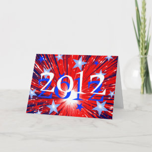 Vuurwerk Rood Wit Blauw '2012' Nieuwjaarskaart Feestdagen Kaart
