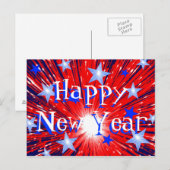 Vuurwerk Rood Wit Blauw 'Gelukkig Nieuwjaar' brief Feestdagenkaart (Voorkant / Achterkant)