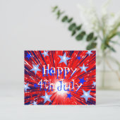 Vuurwerk Rood Wit Blauw 'Happy 4th July' briefkaar Briefkaart (Staand voorkant)