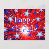 Vuurwerk Rood Wit Blauw 'Happy 4th July' briefkaar Briefkaart (Voorkant)