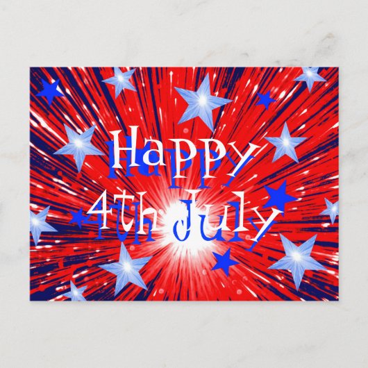 Vuurwerk Rood Wit Blauw 'Happy 4th July' briefkaar Briefkaart (Voorkant)