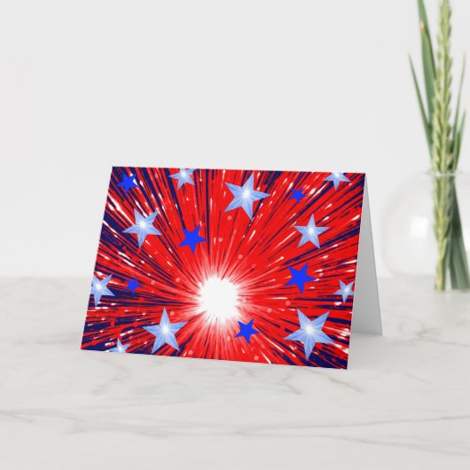 Vuurwerk Rood Wit Blauw 'Happy 4th July' kaart (Voorkant)