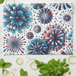 Vuurwerk Rood Wit & Blauw Keukenhanddoek