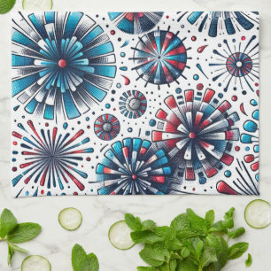Vuurwerk Rood Wit & Blauw Keukenhanddoek