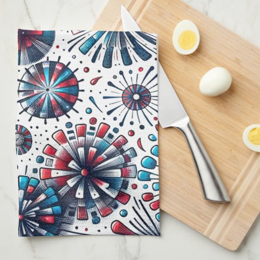 Vuurwerk Rood Wit & Blauw Keukenhanddoek (Quarter Fold)