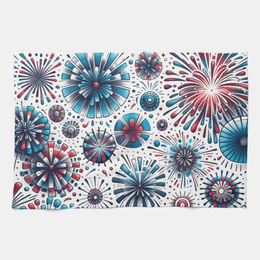 Vuurwerk Rood Wit & Blauw Keukenhanddoek (Horizontaal)