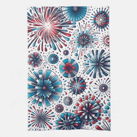 Vuurwerk Rood Wit & Blauw Keukenhanddoek (Verticaal)