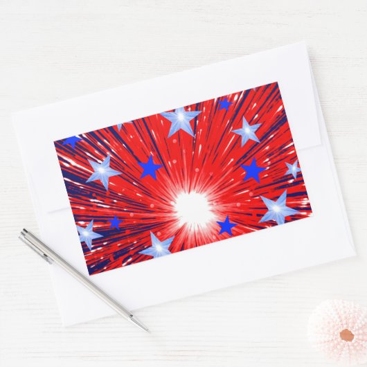Vuurwerk Rood Wit Blauw sticker rechthoek (Envelop)