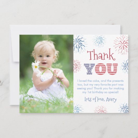 Vuurwerk rood-wit en blauw Afbeelding van 4 juli Bedankkaart (Voorkant)