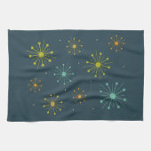 Vuurwerk Starbursts Donkerblauw Midden-Eeuw Theedoek (Horizontaal)